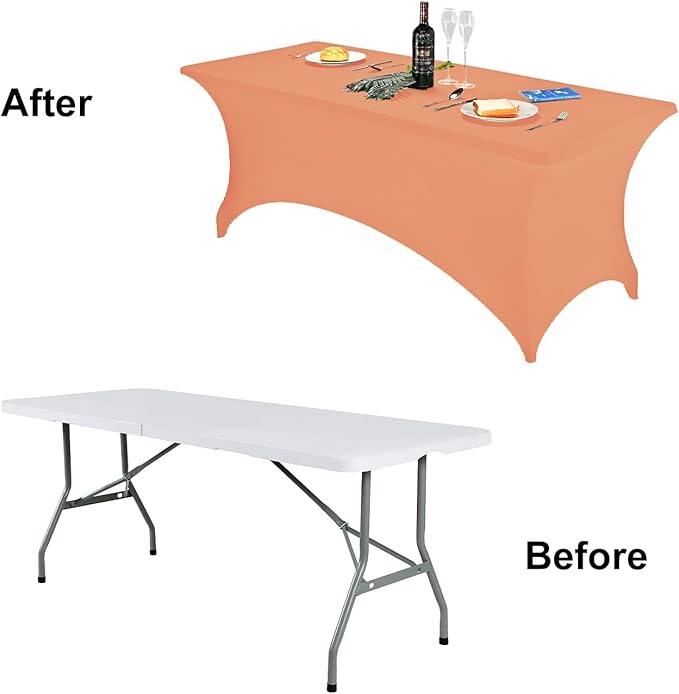 FORLIFE Spandex Table Cover - Fitted 6ft Rectangular Tablecloth, Stretch Patio Cover, Universal for Wedding, Banquet, Party (Peach)