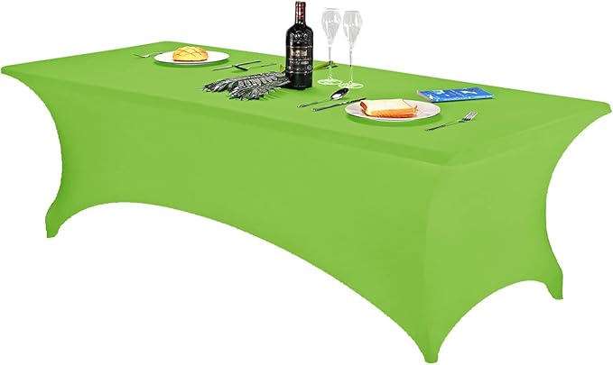 FORLIFE Spandex Table Cover - Fitted 8ft Rectangular Tablecloth, Stretch Patio Cover, Universal for Wedding, Banquet, Party (Apple Green)
