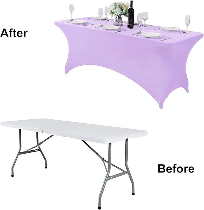 FORLIFE Spandex Table Covers，Fitted Tablecloth for Rectangular Tables, Stretch Patio Table Covers, Universal Spandex Table Cover for Wedding, Banquet, Party (8ft, Lavender)