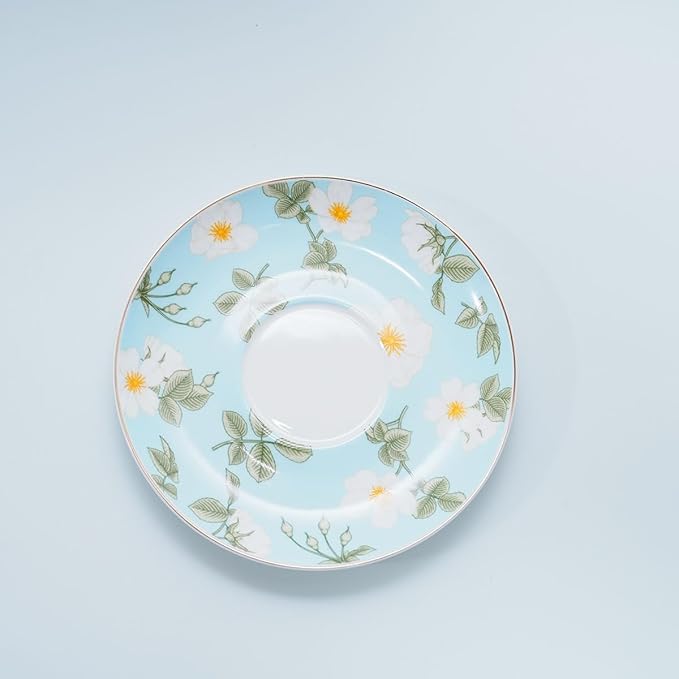Bone China Tea Cup and Saucer Set with Spoon，Elegant Floral Tea Cup Set (7 oz)，British Coffee Latte Mug for Mother's Day Gifts