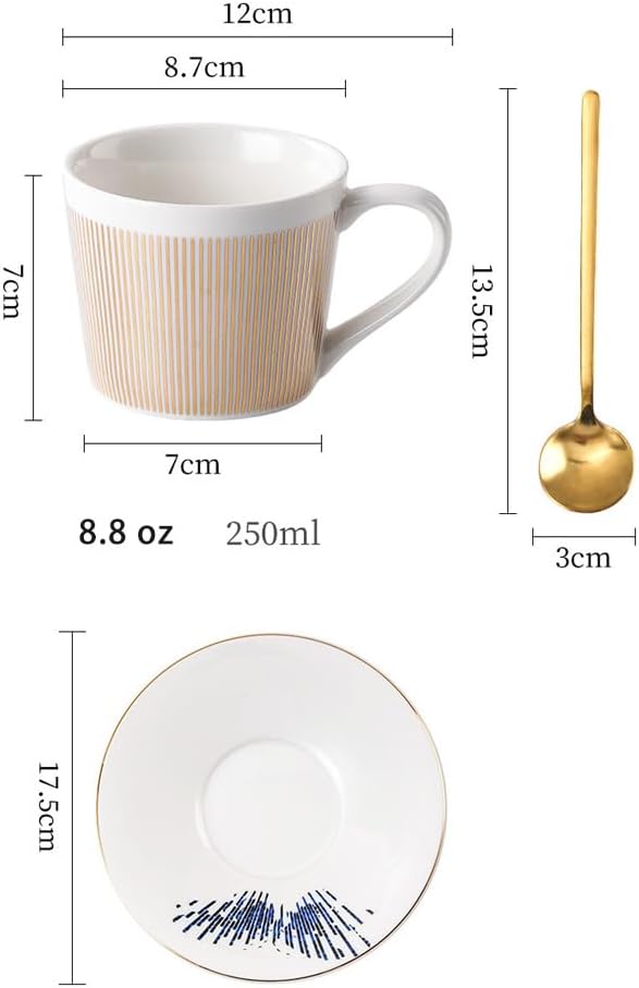 Mirror Cups and Saucers, Mirror Reflection coffee mug, Ceramic Tea Cups and Saucers Sets for Women Wedding Party Afternoon Tea（Gold Mike）