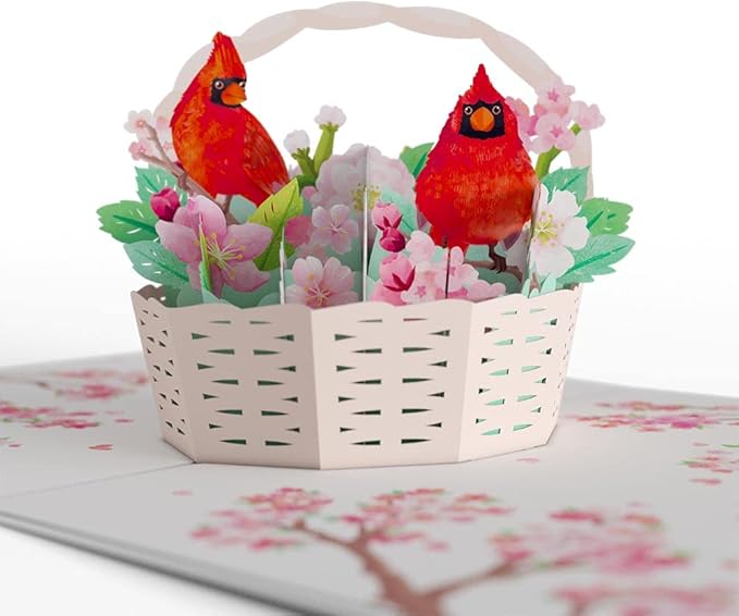 Lovepop Everyday Pop-Up Card for Her - 3D Greeting Cards for Girls, Women - Cherry Blossom Basket with Cardinals - 5" x 7" Flower Card - Blank Note Card & Envelope Included