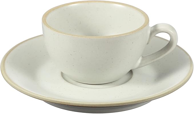 uxcell Handmade Vintage Espresso Cups, 9.5 oz Coffee Cups and Saucers Ceramic Tea Cup with Handle Dishwasher and Microwave Safe for Latte Cappuccino Milk Office Home Gifts, Morandi White