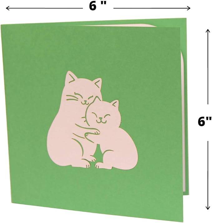 CUTE POPUP Premium Italy Paper 3D Mother Cat Pop Up Card - Handmade Mother's Day, Birthday Card for Mom Meaningful Gift for Animal Lovers, Cat Lovers (6x6 inches)
