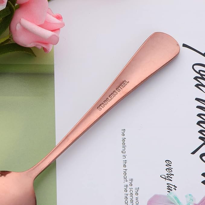 Rose Gold Unique Pattern Design Coffee Espresso Spoons Mini, Mingcheng Stainless Steel Small Teaspoons Silverware Set of 6, BISDARUN 5.5 Inches Food Spoons for Demitasse Dessert Tea