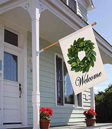 Baccessor House Flag Wreath Garden Flag Magnolia Leaves Welcome Large Yard Flag 28 x 40 Inch Double Sided Burlap Winter Spring Outside Decor