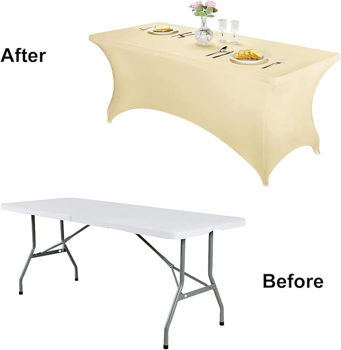 FORLIFE 2Pack Spandex Table Covers，Fitted Tablecloth for Rectangular Tables, Stretch Patio Table Covers, Universal Spandex Table Cover for Wedding, Banquet, Party (8ft, Champagne)