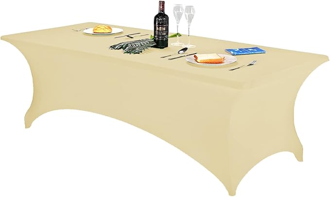 FORLIFE Spandex Table Cover - Fitted 8ft Rectangular Tablecloth, Stretch Patio Table Cover for Wedding, Banquet, Party (Champagne)