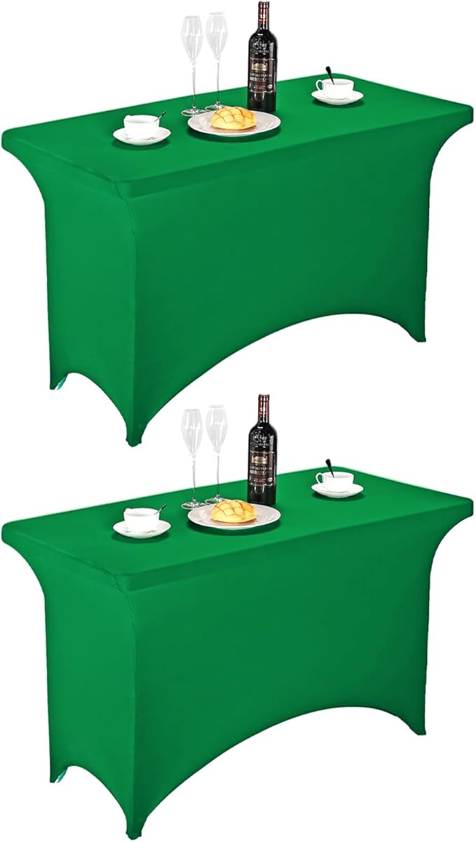 FORLIFE 2Pack Spandex Table Covers，Fitted Tablecloth for Rectangular Tables, Stretch Patio Table Covers, Universal Spandex Table Cover for Wedding, Banquet, Party (4ft, Emerald)