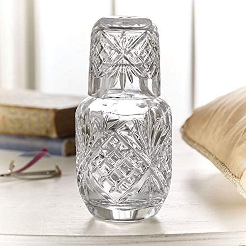 Crystal Bedside Night Carafe Pitcher and Water Glass Tumbler Set, Bedroom Nightstand Water Pitcher and Cup Set (Pack of 2)