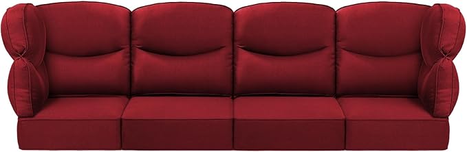 Luxury 24x24x6 Outdoor Chair Cushions Set of 4 - Water-Repellent 10-Piece Cushion Set for Outside Rattan Wicker Loveseat Chair Sectional L-Shape Sofa Patio Conversation Sets - Red/Smile