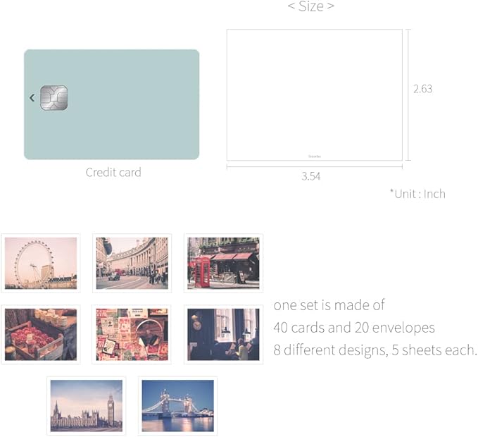 Monolike Message London Card - Mix 40 Mini Single cards, 20 envelopes Package