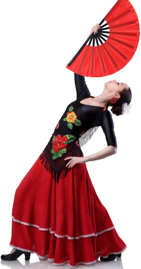 4 Pack Large Folding Hand Fan, Plastic Hand Held Folding Fans Chinese Kung Fu Hand Fan Decorative Folding Fans for Dance, Performance, Festival or Home Decorations(Red)