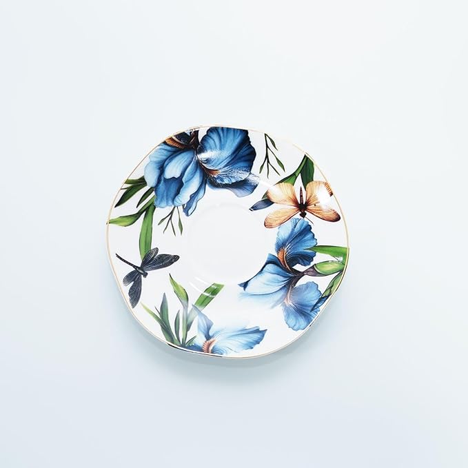 Bone China Tea Cup and Saucer Set with Spoon，Elegant Floral Tea Cup Set (7 oz)，British Coffee Latte Mug for Mother's Day Gifts
