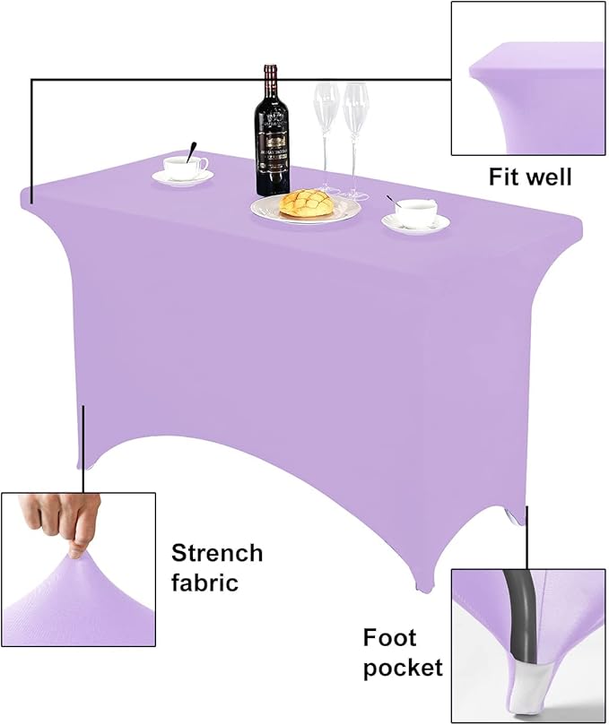 FORLIFE Spandex Table Covers - Fitted 4ft Rectangular Tablecloth, Stretch Patio Table Cover for Wedding, Banquet, Party - Lavender