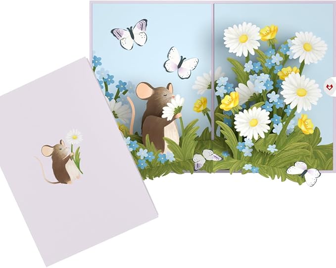Lovepop Everyday Pop-Up Card for Her and Him - 3D Spring Greeting Cards for Boys, Girls, Men, Women - Field Mouse in the Flowers - 5" x 7" Card - Blank Note Card & Envelope Included