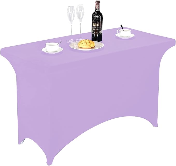 FORLIFE Spandex Table Covers，Fitted Tablecloth for Rectangular Tables, Stretch Patio Table Covers, Universal Spandex Table Cover for Wedding, Banquet, Party (4ft, Lavender)
