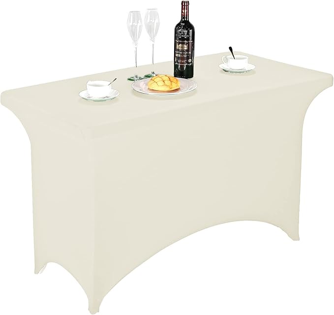 FORLIFE Spandex Table Covers，Fitted Tablecloth for Rectangular Tables, Stretch Patio Table Covers, Universal Spandex Table Cover for Wedding, Banquet, Party (4ft, Ivory)