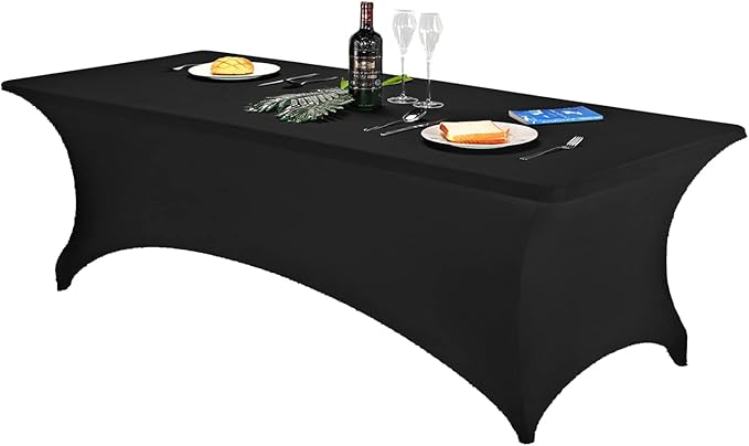 FORLIFE 2Pack Spandex Table Covers，Fitted Tablecloth for Rectangular Tables, Stretch Patio Table Covers, Universal Spandex Table Cover for Wedding, Banquet, Party (8ft, Black)