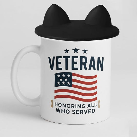 Veteran Coffee Mug with American Flag Design, Honoring All Who Served, 11 Oz Ceramic, White,Veteran’s Day Memorial Day 4th of July gift