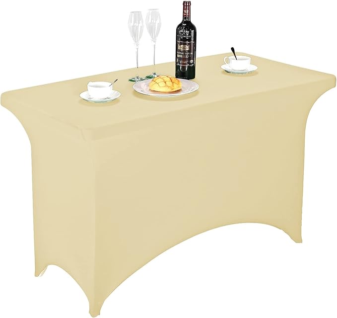 FORLIFE Spandex Table Covers，Fitted Tablecloth for Rectangular Tables, Stretch Patio Table Covers, Universal Spandex Table Cover for Wedding, Banquet, Party (4ft, Champagne)