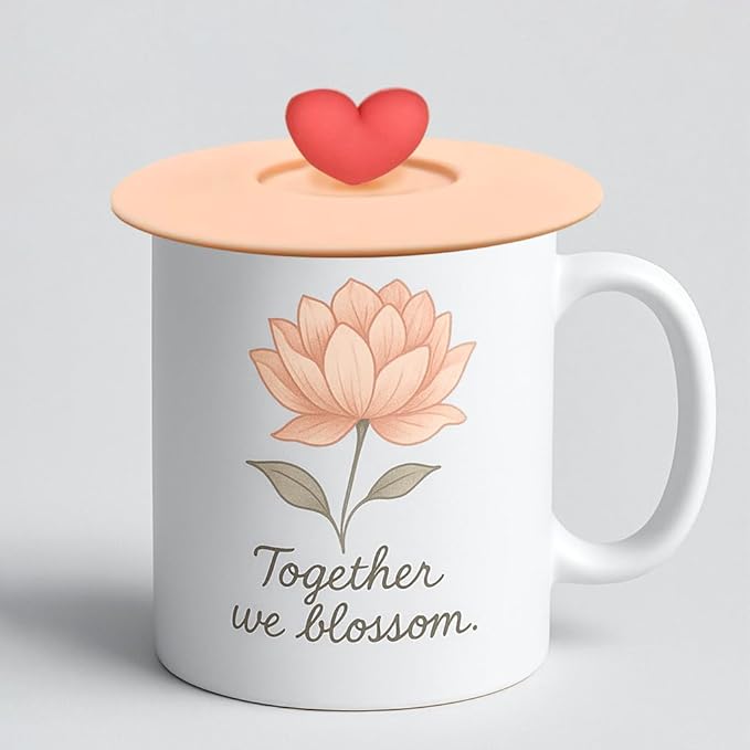 Together We Blossom Ceramic Coffee Mug, 11 Oz White with Heart Lid, Mother's Day Gift for Mom from Daughter Son,Mom Gifts Mug