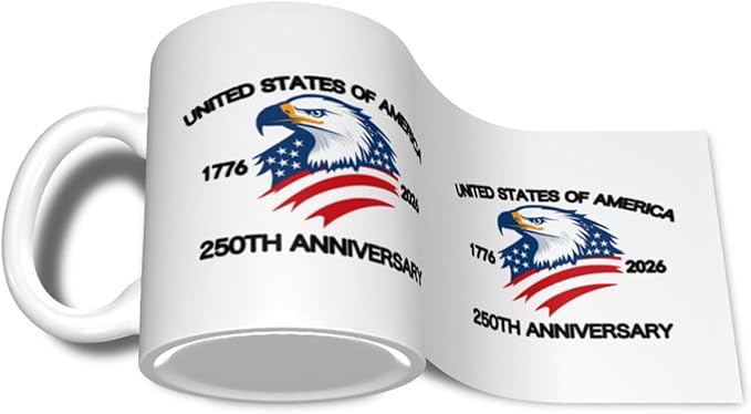 The USA White 1 250th 11oz Ceramic Mug Cute Coffee Mugs Tea Cup with Handle for Office and Home Gift for Men Women