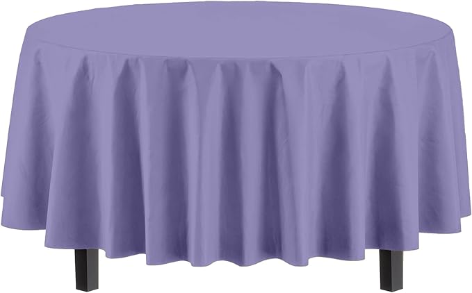 Exquisite 66% Thicker Premium Lavender Round Tablecloth 0.5 Mil 6 Pack Plastic Table Cloth Disposable 84 Inch Round Plastic Tablecloth Won't Tear Easily Like Cheap Thin Brands