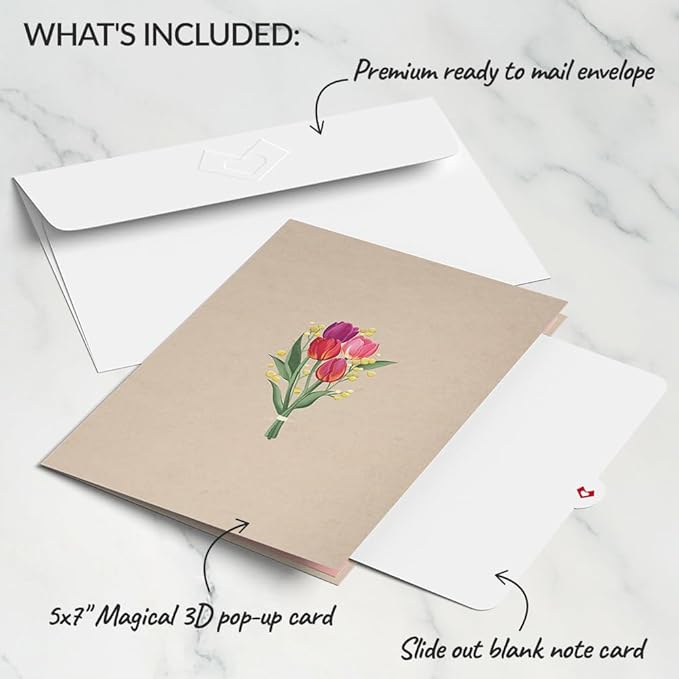 Lovepop Everyday Pop-Up Card for Her and Him - 3D Spring Greeting Cards for Boys, Girls, Men, Women - Cheerful Tulips - 5" x 7" Flower Card - Blank Note Card & Envelope Included