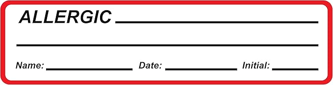 Allergic Chart Label with Name Date Initial Fields 5-3/8” x 1-3/8” Red Black Doctor Stuff Permanent Adhesive 200 Stickers/Roll