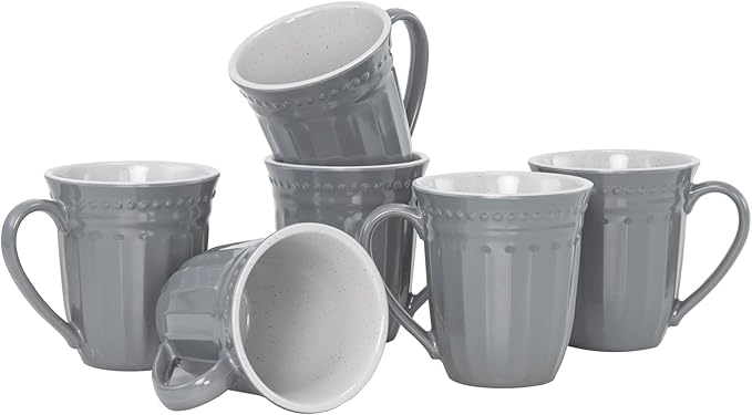 Melamine Coffee Cups of 6, 12oz Camping Mug with Handle, Lightweight and Unbreakable Cups, Reusable Mugs Set for Tea, Milk or Latte, Dishwasher Safe, Ideal for Party RV Gift(Gray)