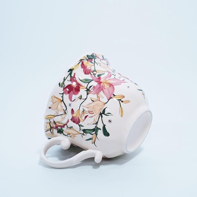 Bone China Tea Cup and Saucer Set with Spoon，Elegant Floral Tea Cup Set (7 oz)，British Coffee Latte Mug for Mother's Day Gifts