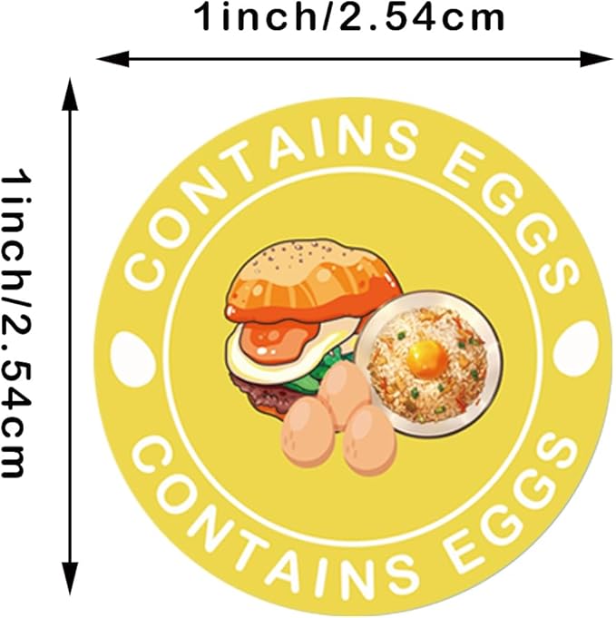 500 Pcs Contains Egg Stickers 1 inch Nut Allergen Allergy Warning Stickers Tree Egg Allergen Round Allergies Food Rotation Labels Allergic to Egg for Food Packing Retail and Restaurants (Egg)