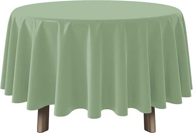 1Pcs Sage Green Plastic Tablecloths Round Light Green Tablecloth Waterproof Disposable Round Sage Table Cover for Birthday Bridal Wedding Baby Shower Party Decorations,84Inch