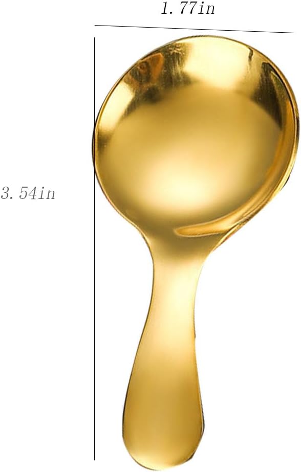 6 Pcs Stainless Steel Short Handle Thickened Small Round Spoons For Honey Candy Tea Salt Jam and Mustard - Ice Cream Dessert Spoon (E Yellow)