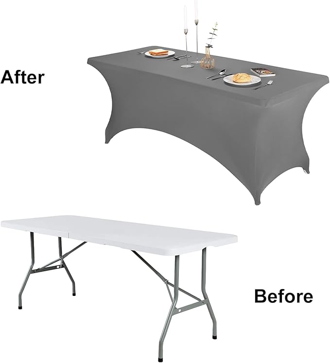 FORLIFE Spandex Table Cover - Fitted 8ft Rectangular Tablecloth, Stretch Patio Cover, Universal for Wedding, Banquet, Party (Gray)