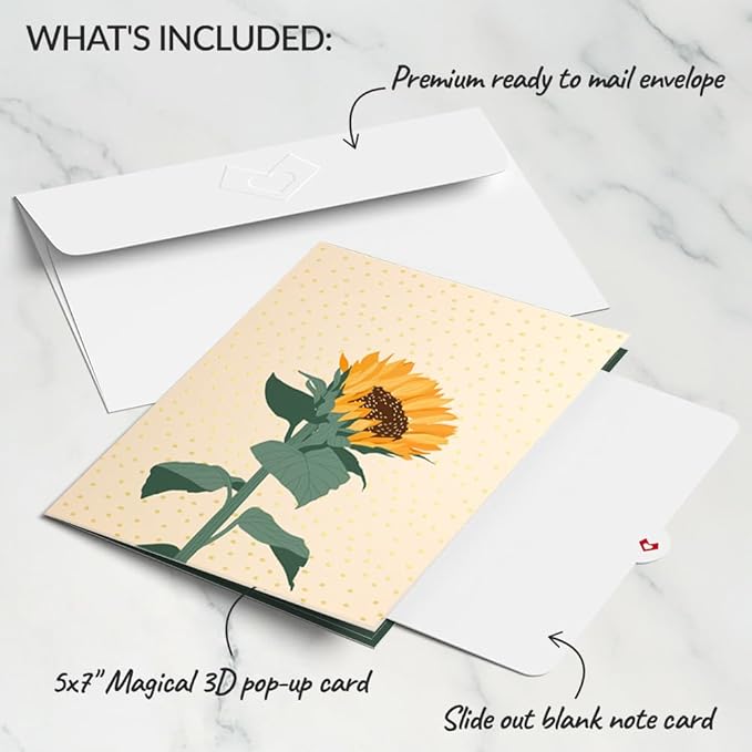 Lovepop Everyday Pop-Up Card for Her and Him - 3D Greeting Cards for Boys, Girls, Men, Women - Radiant Sunflowers - 5" x 7" Card - Blank Notecard and Envelope Included