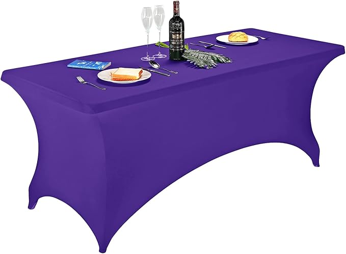 FORLIFE Spandex Table Covers，Fitted Tablecloth for Rectangular Tables, Stretch Patio Table Covers, Universal Spandex Table Cover for Wedding, Banquet, Party (6ft, Purple)