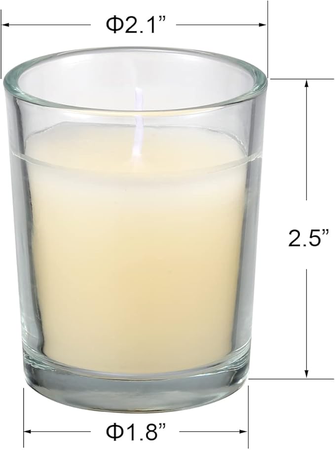 flamecan 24 Pack Clear Glass Filled Ivory Votive Candles. Unscented Votive Candles for Home Décor Spa Weddings Birthdays Holidays Party