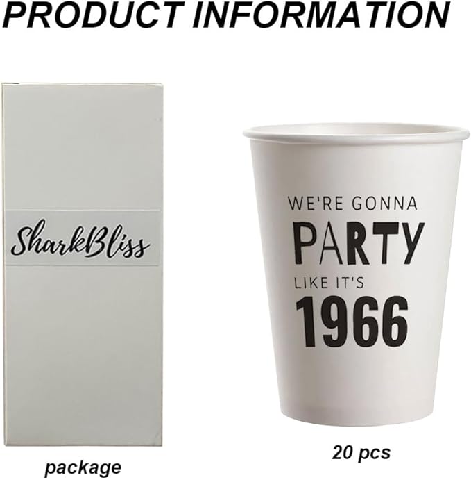 SharkBliss 1966 60th Birthday Party Cups 9oz Black 20 Pack Disposable Cups – Party Like It's 1966