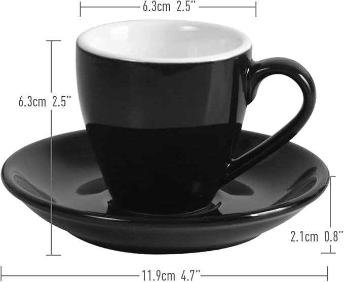Porcelain Espresso Cup with Saucer, Espresso shot Cup, 80ml/2.7Oz, Black…