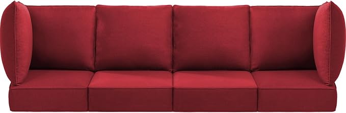 Luxury 24x24x6 Outdoor Chair Cushions Set of 4 - Water-Repellent 10-Piece Cushion Set for Outside Rattan Wicker Loveseat Chair Sectional L-Shape Sofa Patio Conversation Sets - Red/Classic