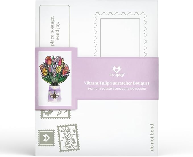 Lovepop Everyday Pop-Up Suncatcher Bouquet for Her and Him - 3D Greeting Cards for Boys, Girls, Men, Women - Vibrant Tulips - 12" Bouquet - Blank Notecard & Envelope Included
