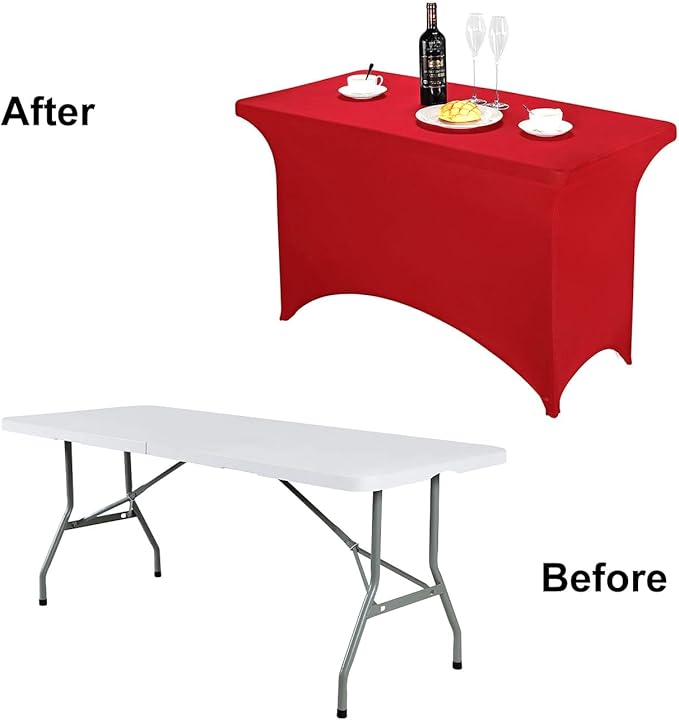 FORLIFE 2Pack Spandex Table Covers，Fitted Tablecloth for Rectangular Tables, Stretch Patio Table Covers, Universal Spandex Table Cover for Wedding, Banquet, Party (4ft, Red)