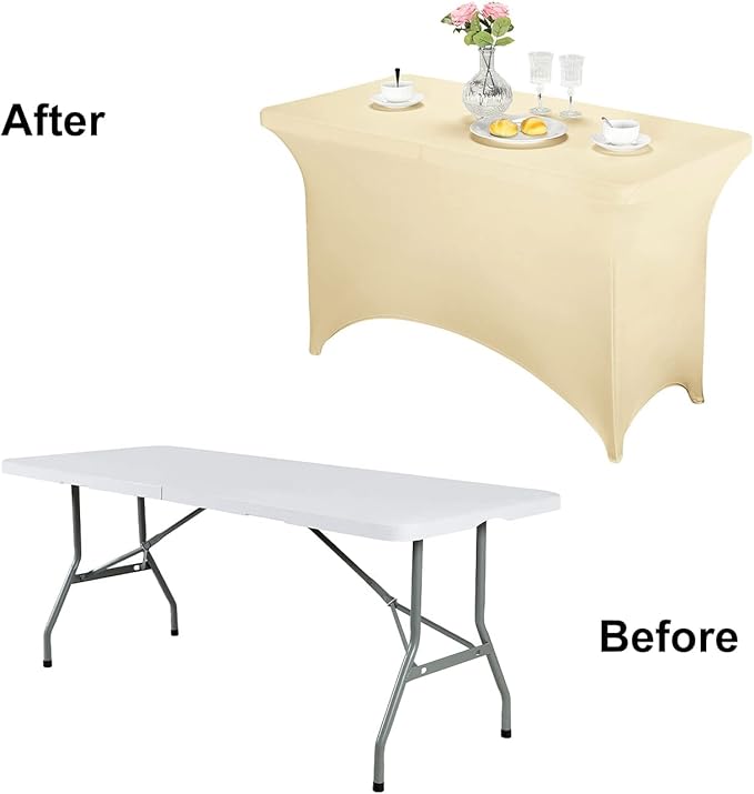 FORLIFE 2Pack Spandex Table Covers，Fitted Tablecloth for Rectangular Tables, Stretch Patio Table Covers, Universal Spandex Table Cover for Wedding, Banquet, Party (4ft, Champagne)