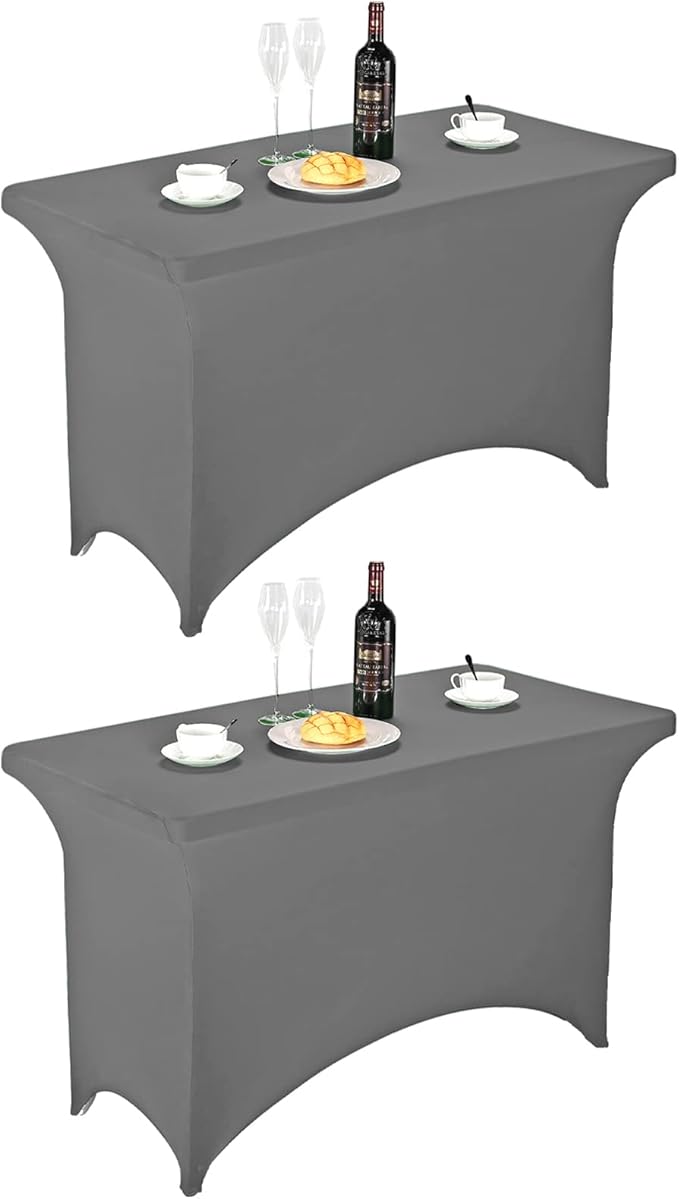 FORLIFE 2Pack Spandex Table Covers，Fitted Tablecloth for Rectangular Tables, Stretch Patio Table Covers, Universal Spandex Table Cover for Wedding, Banquet, Party (4ft, Gray)