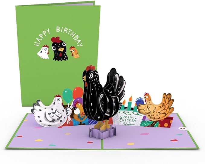 Lovepop Chicken Funny Birthday Card for him for her, Happy Birthday To My Spring Chicken, 5" x 7" Premium pop-up