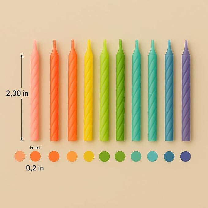 Cwise - 50-Count Spiral Birthday Cake Candles – Mini Pastel Rainbow Spiral Candles for Cake or Cupcake – 25 Unique Colors (2 of Each Color)