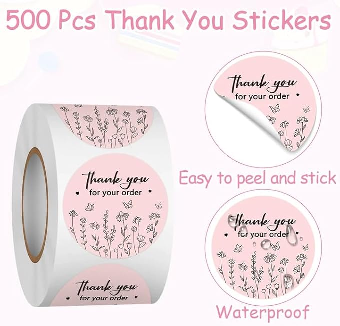 Louise Maelys 1.5 Inch Thank You for Your Order Stickers-500 pcs Thank You Stickers for Packaging Labels for Small Businesses and Small Shops