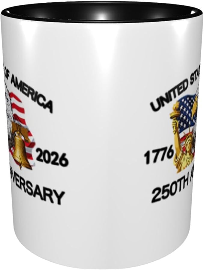 The USA White 2 250th 11oz Ceramic Mug Cute Coffee Mugs Tea Cup with Handle for Office and Home Gift for Men Women